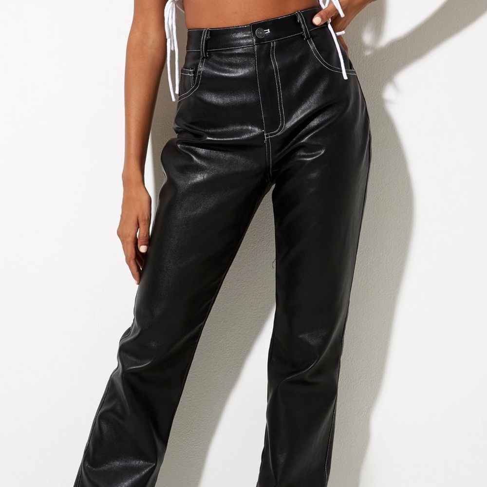 Zorea Trouser in PU Black with White Stitching